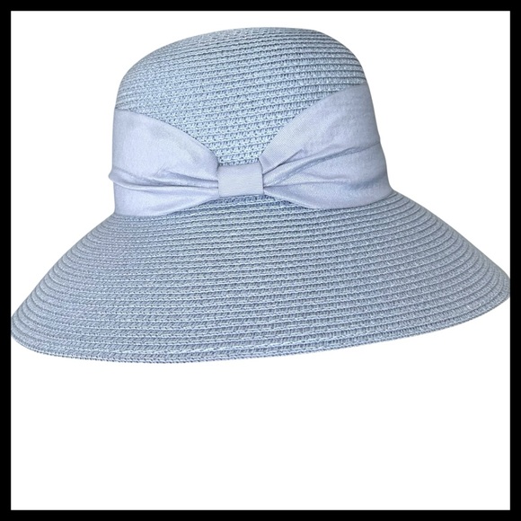 Accessories - Soft Blue Cloche Style Woven Paper/Straw Hat with Side Bow